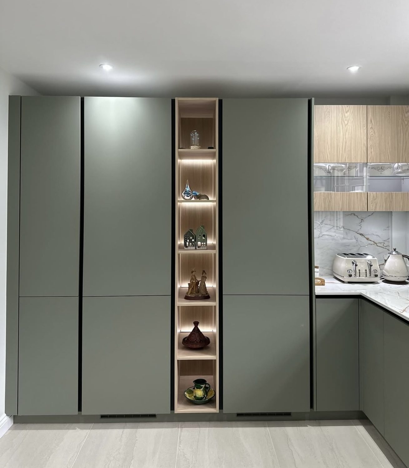 Sage tall units with lit display