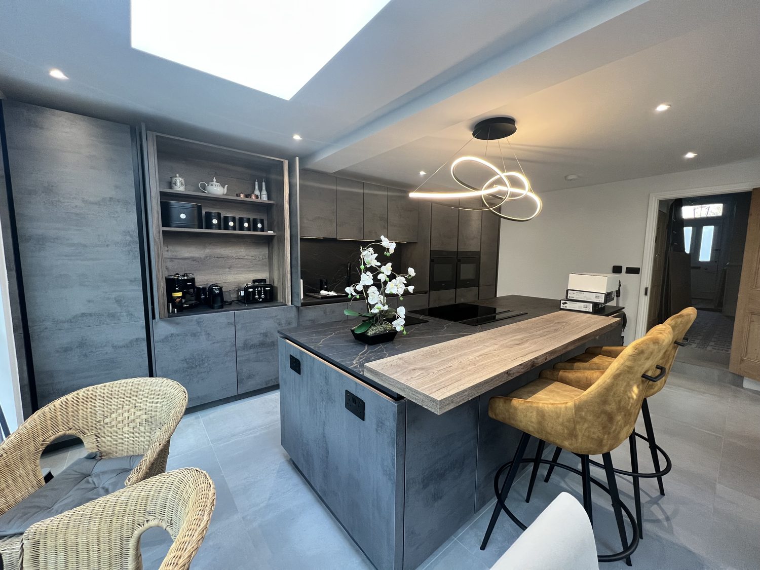 Concrete island with seating