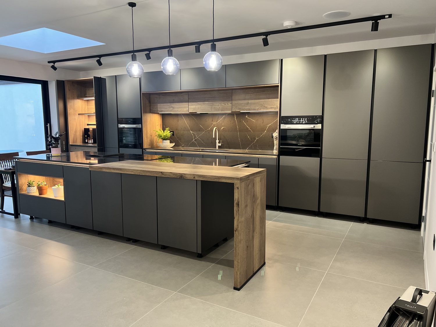 Dark grey with oak island