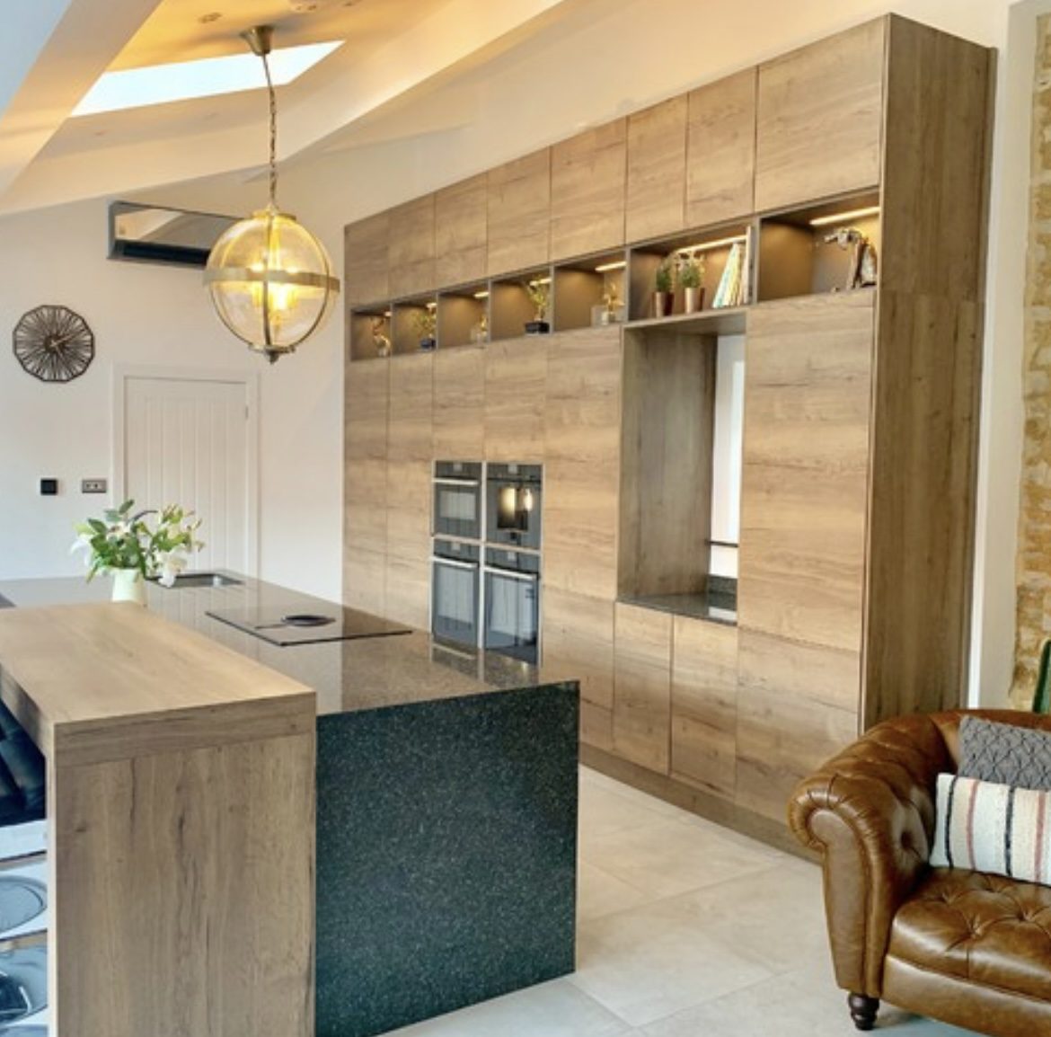 Oak and teal with full-height storage