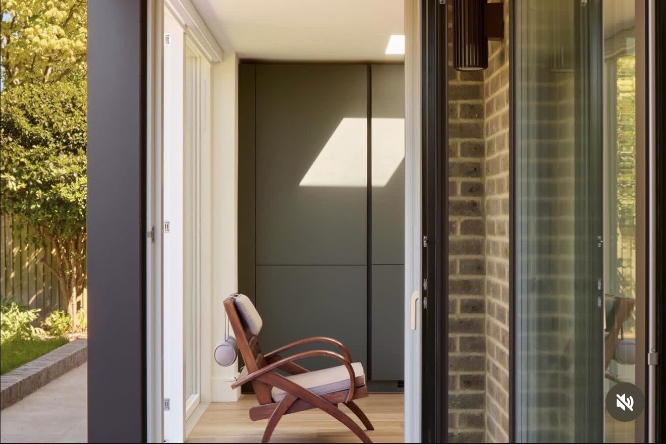 Olive handleless seen from the garden room