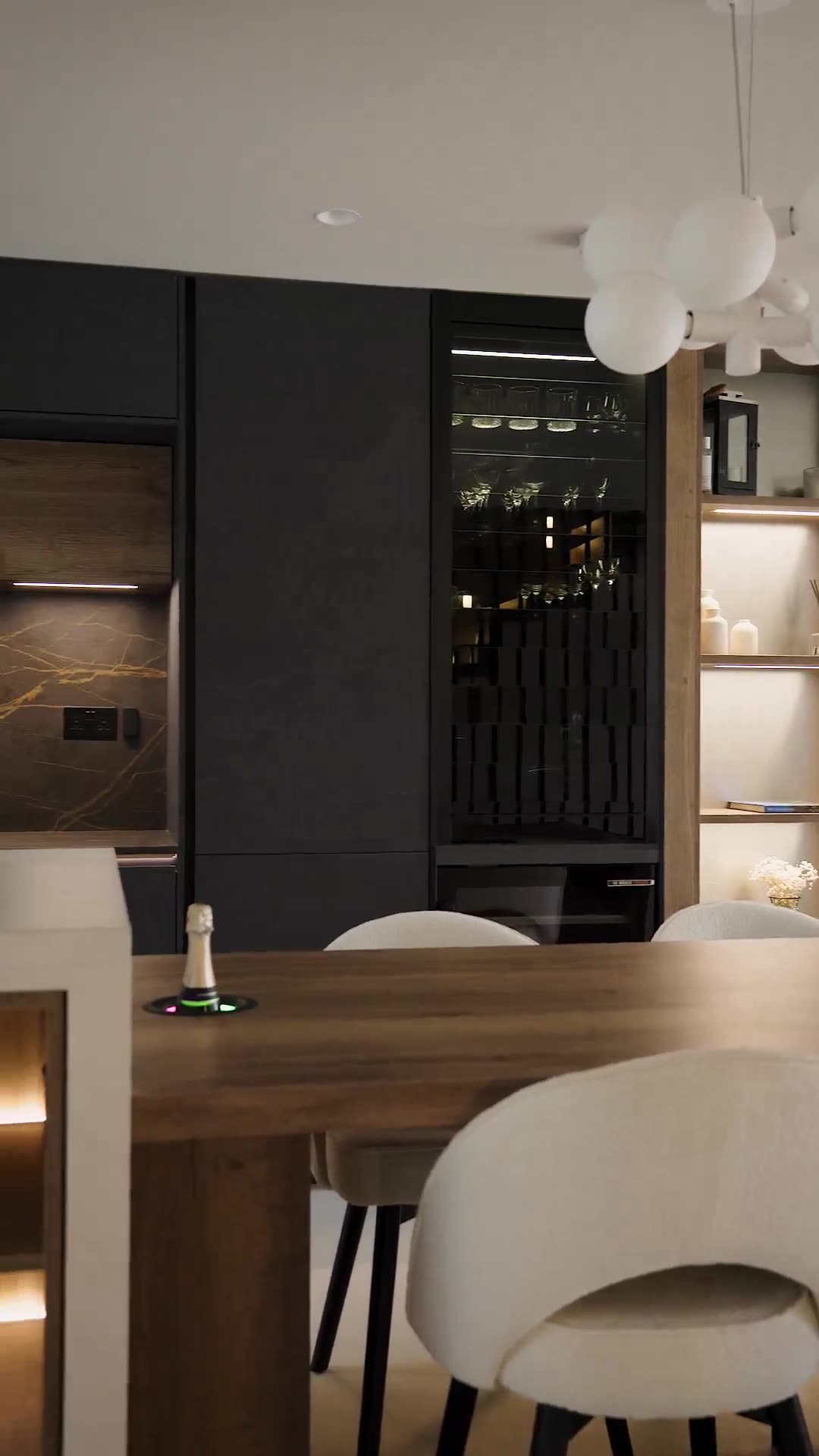 Walnut and graphite with a media wall